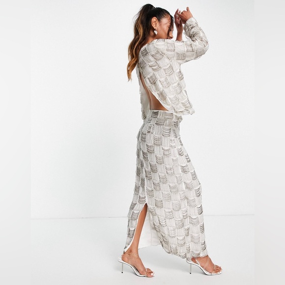 ♥️ ASOS EDITION drape bead and pearl plaid skirt - Picture 2 of 5